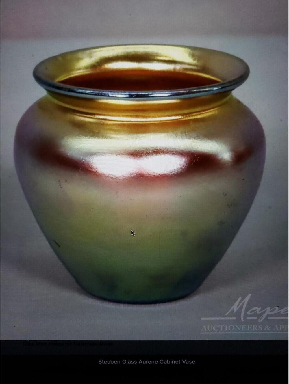 Vtg Steuben Glass Aurene 3" Cabinet Vase